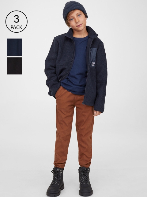

H&M Boys Black & Navy Blue Solid 3-Pack Twill Joggers