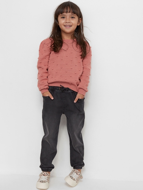 

H&M Girls Black Frill-Trimmed Denim Joggers