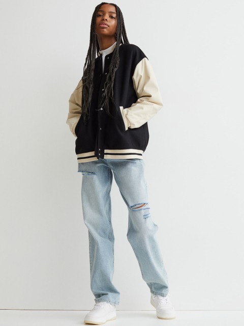 

H&M Women Black Lock-coloured Baseball Jacket
