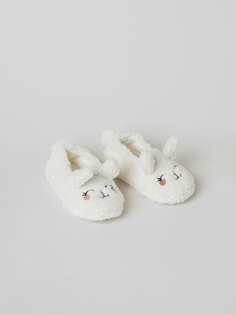 

H&M Girls White Soft Faux Shearling Slippers
