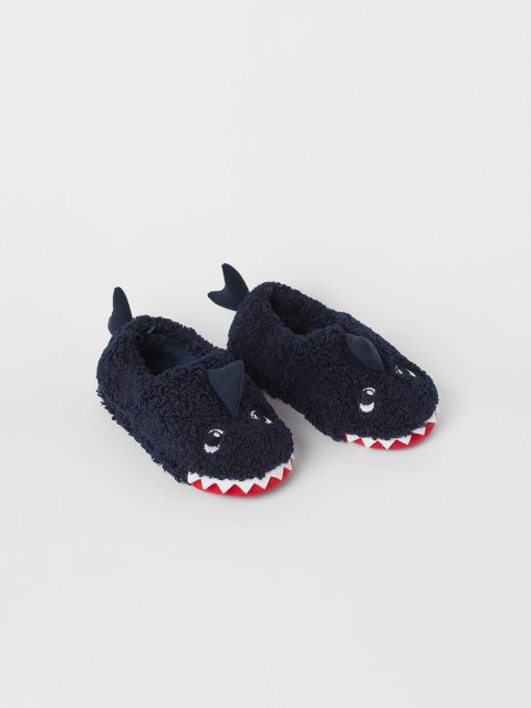

H&M Boys Navy Blue Soft Faux Shearling Slippers