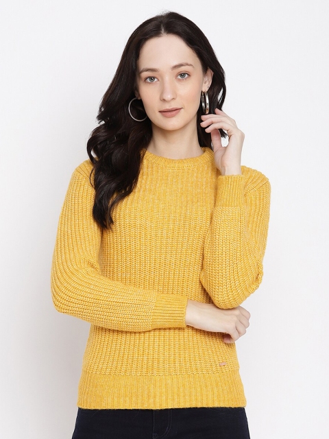 

METTLE Women Yellow Ribbed Pullover