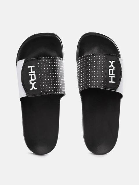 

HRX by Hrithik Roshan Men Black & White Brand Logo & Ditsy Print Comfort Sliders