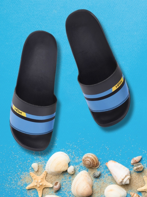 

HRX by Hrithik Roshan Men Blue Striped Comfort Sliders