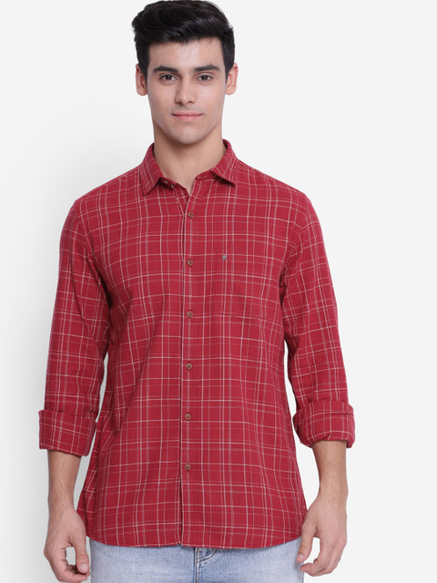 

Turtle Men Red Slim Fit Tartan Checks Opaque Checked Casual Shirt
