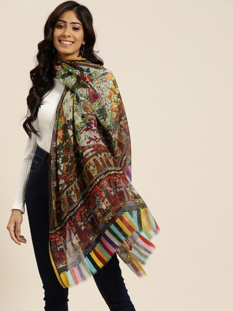 

Sangria Women Multicoloured Ethnic Motifs Darbar Printed Pure Wool Shawl, Multi