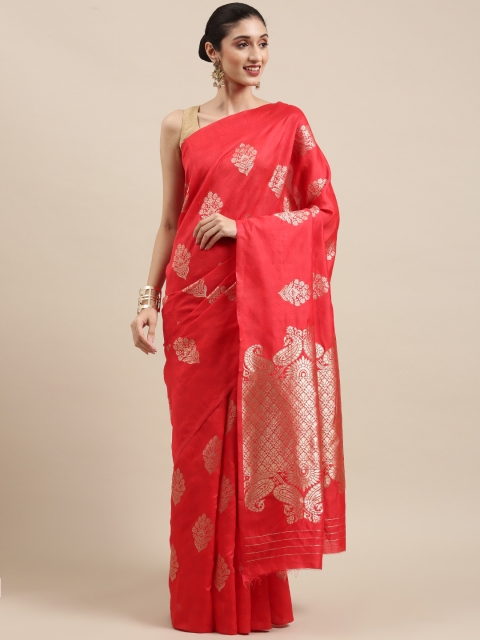 

Indian Women Red Ethnic Motifs Zari Silk Cotton Kanjeevaram Saree