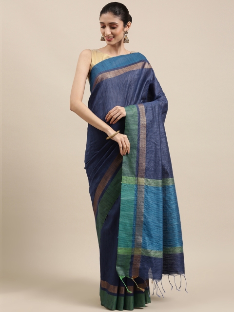 

Indian Women Navy Blue Embellished Patchwork Paithani Saree