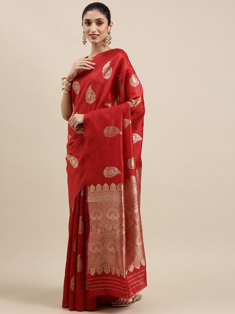 

Indian Women Maroon Ethnic Motifs Silk Cotton Kanjeevaram Saree