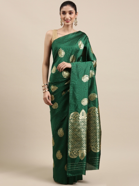 

Indian Women Green Ethnic Motifs Zari Silk Cotton Kanjeevaram Saree