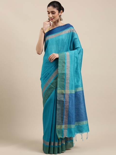 

Indian Women Turquoise Blue Embellished Patchwork Paithani Saree