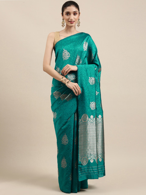 

Indian Women Green Ethnic Motifs Zari Silk Cotton Kanjeevaram Saree