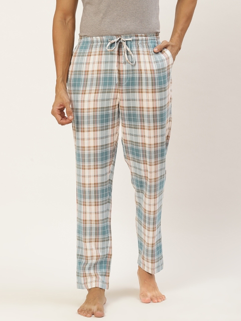 

Not Just Pyjamas Men Blue & White Checked Lounge Pants