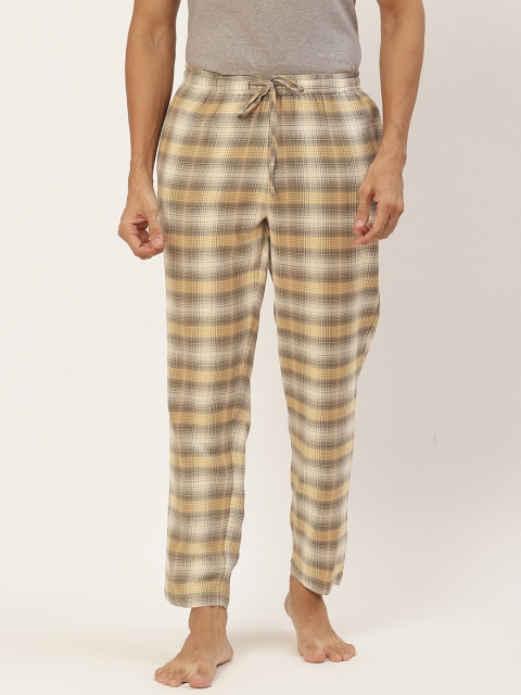 

Not Just Pyjamas Men Yellow & White Checked Lounge Pant