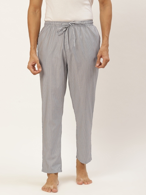 

Not Just Pyjamas Men White & Blue Striped Lounge Pants