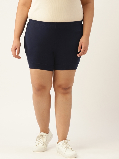 

Revolution Women Navy Blue High-Rise Outdoor Pure Cotton Yoga Sports Shorts