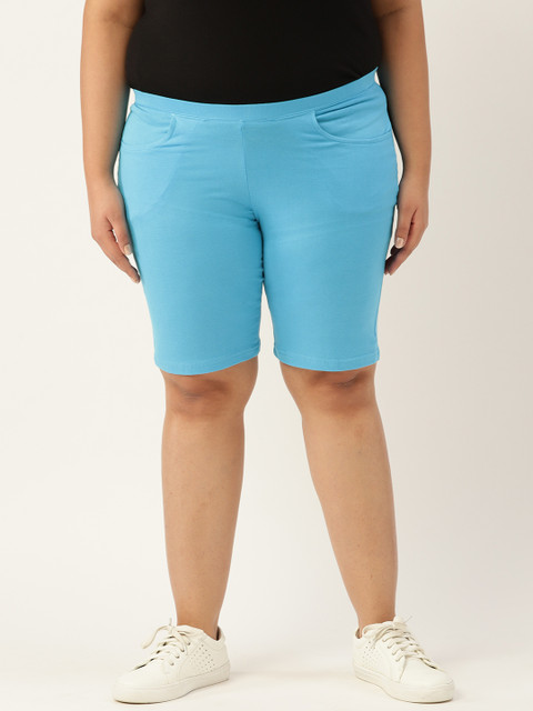 

Revolution Women Turquoise Blue High-Rise Pure Cotton Regular Shorts