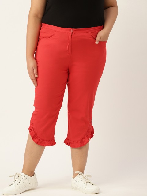 

Revolution Plus Size Women Red Capris with Frilled Hem