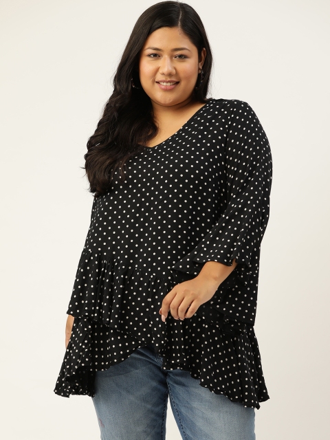 

Revolution Black & White Polka Dot Printed Ruffle Layered Top