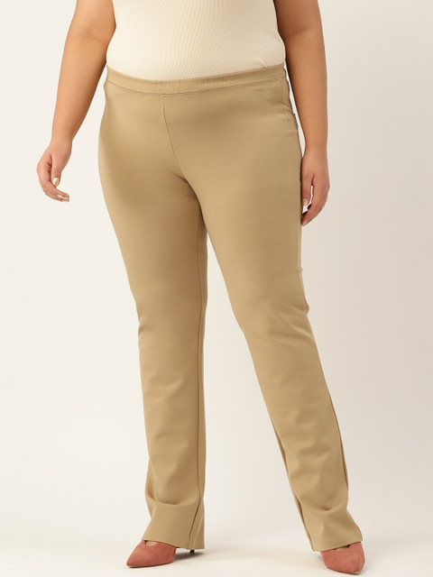 

Revolution Women Beige Relaxed High-Rise Easy Wash Formal Trousers