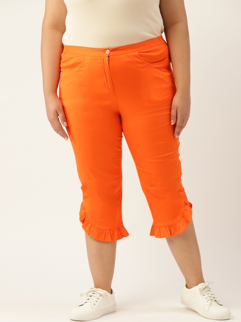 

Revolution Plus Size Women Orange Capris with Frilled Hem