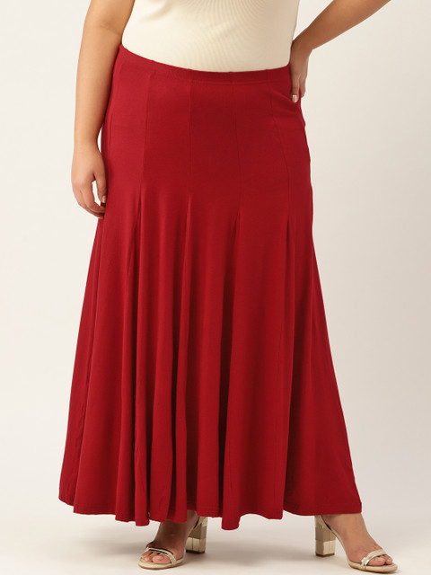 

Revolution Plus Size Women Maroon Solid Panelled Flared Skirt