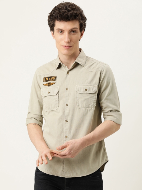 

IVOC Men Beige Slim Fit Opaque Casual Shirt