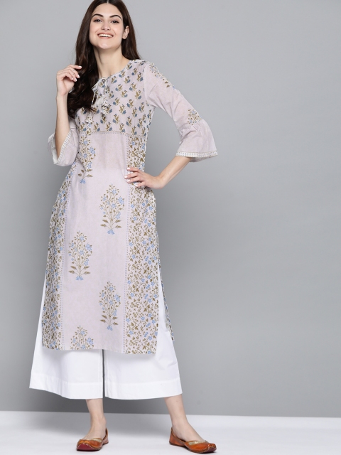 

HERE&NOW Women Multicoloured Floral Printed Keyhole Neck Bell Sleeves Floral Kurta, Multi