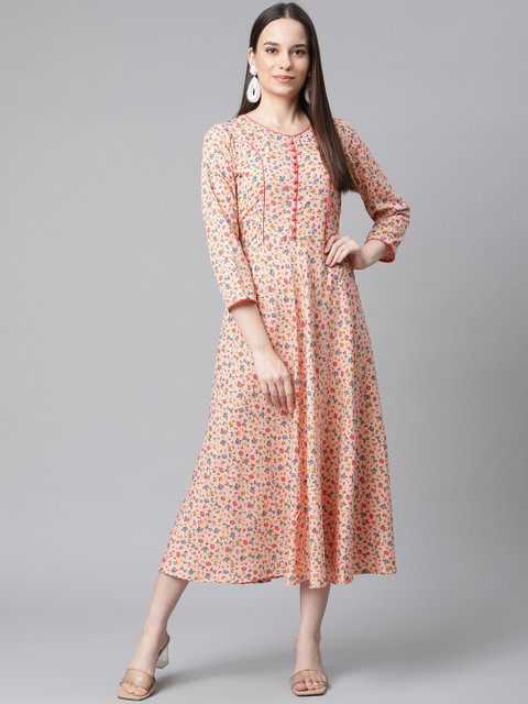 

Jompers Women Orange & Blue Floral Printed Floral Kurta
