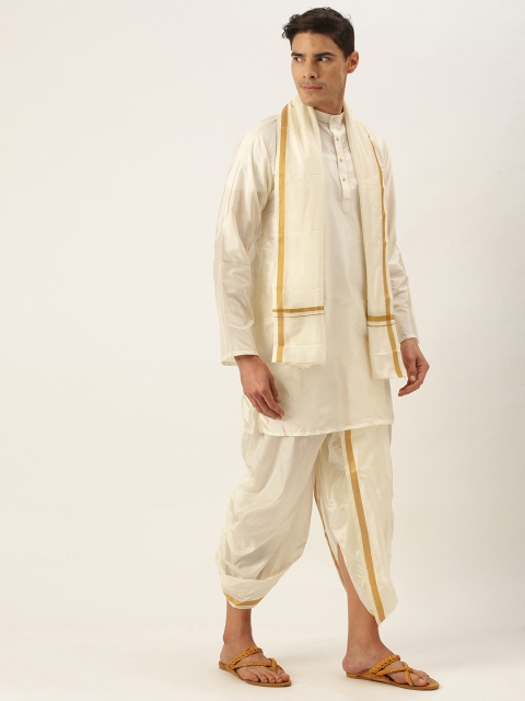 

VARUDU Men Beige Kurta with Dhoti Pants & Dupatta