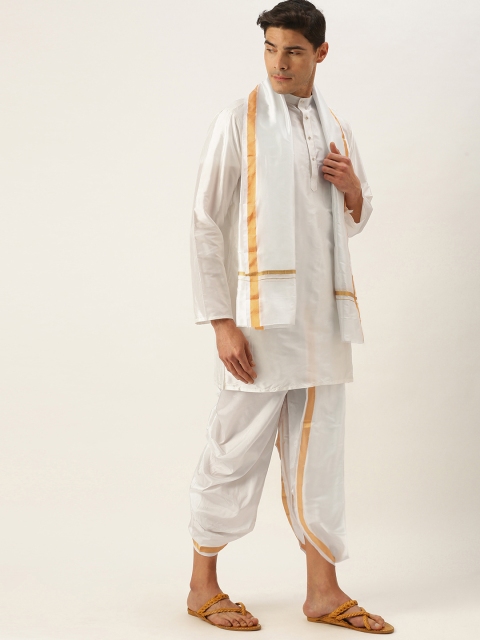 

VARUDU Men White Kurta with Dhoti Pants & Dupatta