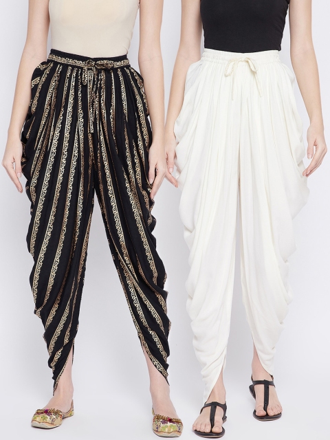 

TULIP 21 Women Pack Of 2 Black & Off White Dhoti Pants