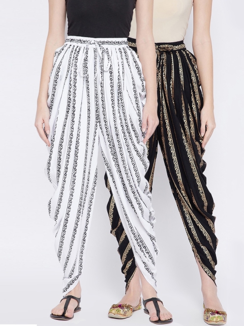

TULIP 21 Women Pack of 2 Printed Dhoti pants, Black