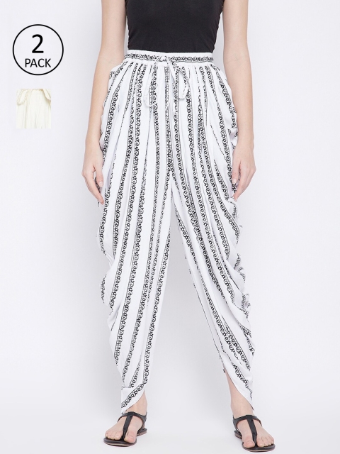 

TULIP 21 Women Pack Of 2 White & Black Printed Mid Rise Dhoti Pants