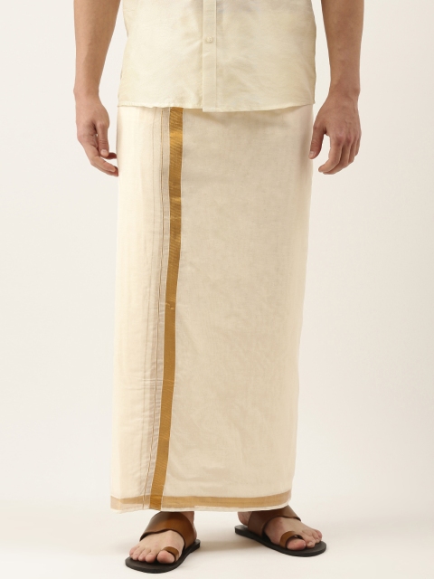 

Thangamagan Men Off-White Pure Cotton Dhoti With Zari Border