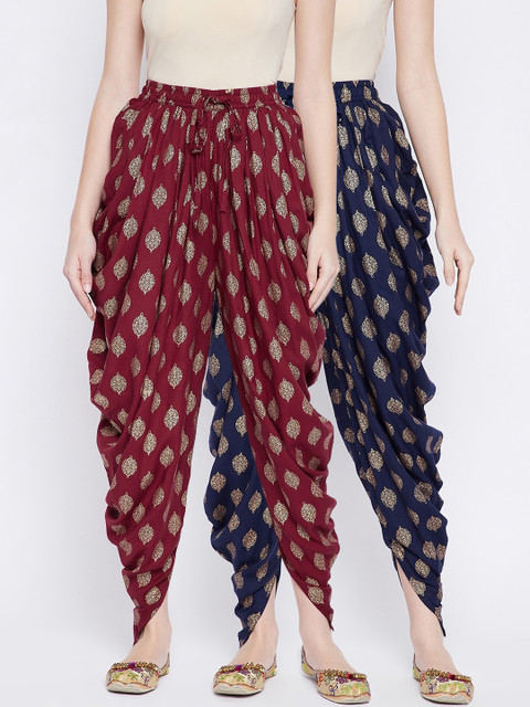 

TULIP 21Women Pack Of 2 Block Printed Dhoti Pants, Maroon