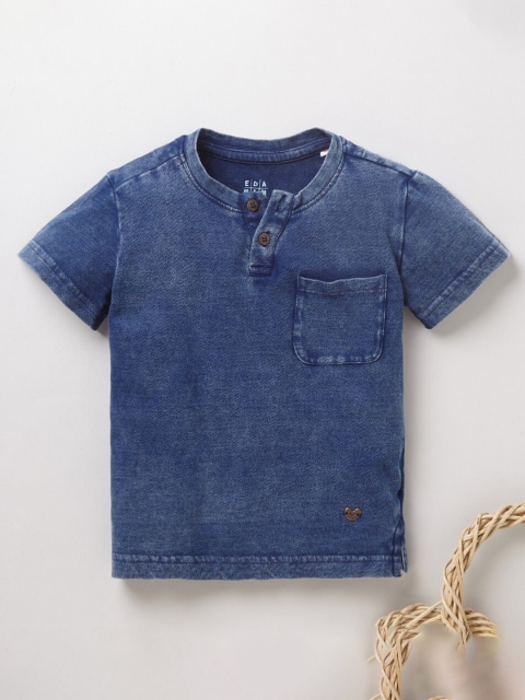

Ed-a-Mamma Boys Blue Dyed Henley Neck Indigo T-shirt