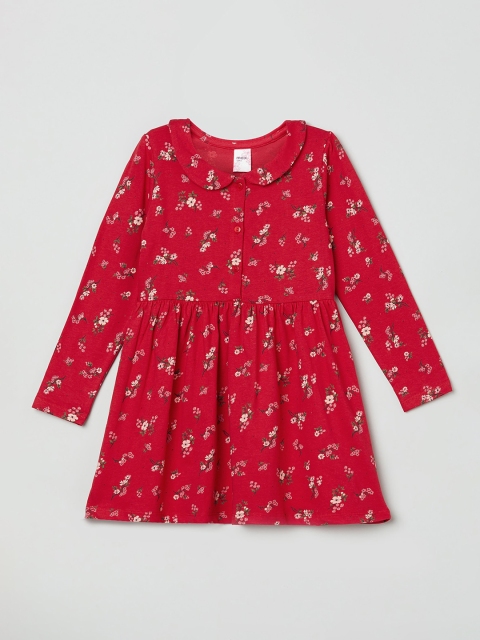 

max Girls Red Floral Pure Cotton A-line Dress