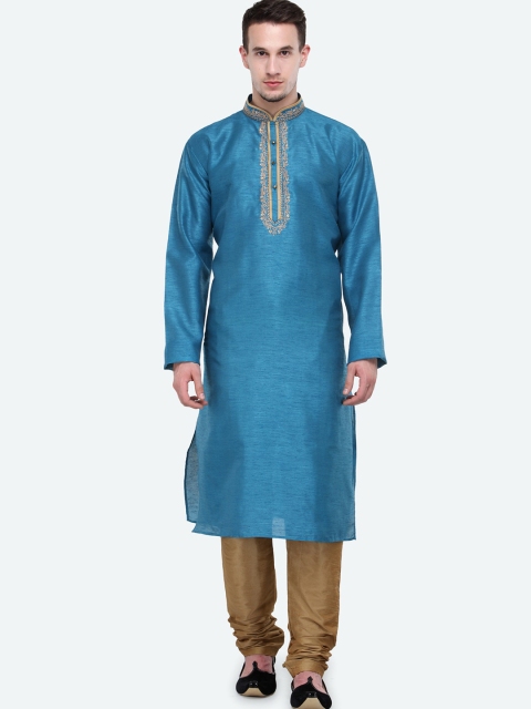 

RG DESIGNERS Men Blue Ethnic Motifs Regular Kurta with Pyjamas