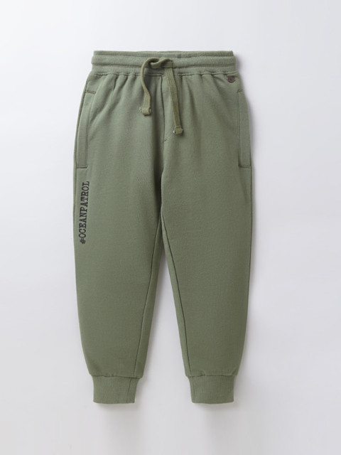 

Ed-a-Mamma Boys Olive-Coloured Solid Cotton Straight-Fit Joggers