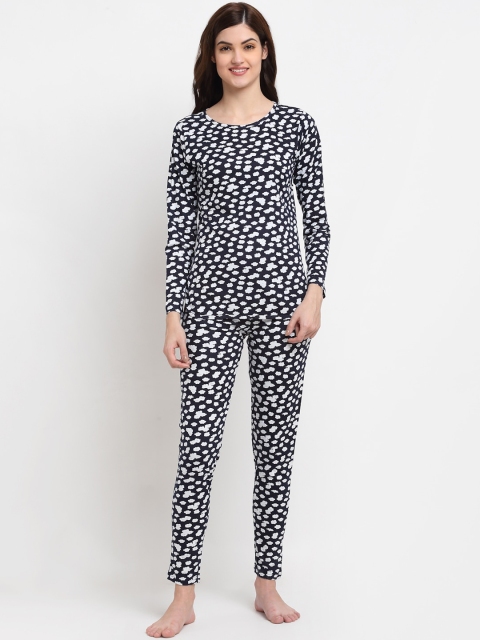 

Claura Women Black & White Printed Pure Cotton Night Suit