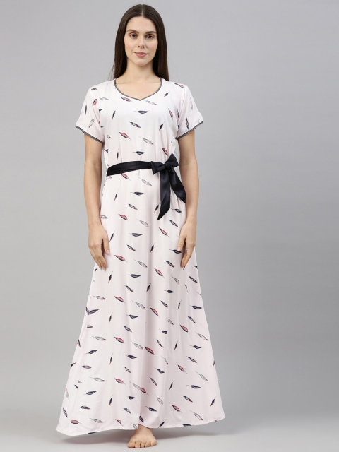 

GOLDSTROMS White Printed Maxi Nightdress With Waist Tie-Ups