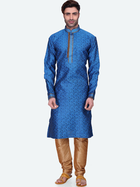 

RG DESIGNERS Men Blue Ethnic Motifs Regular Kurta with Pyjamas
