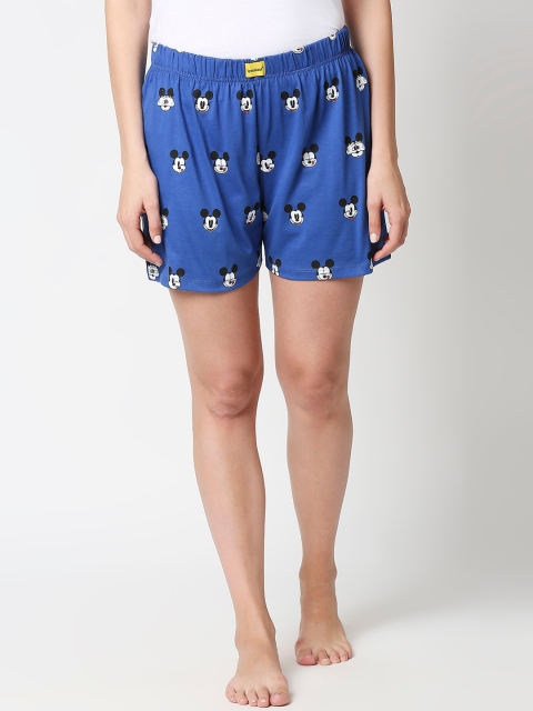 

Bewakoof Women Blue Humour and Comic Printed Mickey Mouse Regular Cotton Shorts