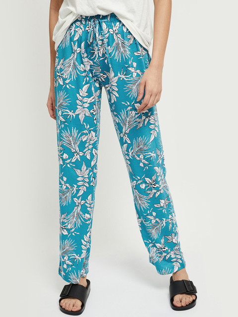 

max Women Blue & White Floral Printed Pure Cotton Lounge Pants