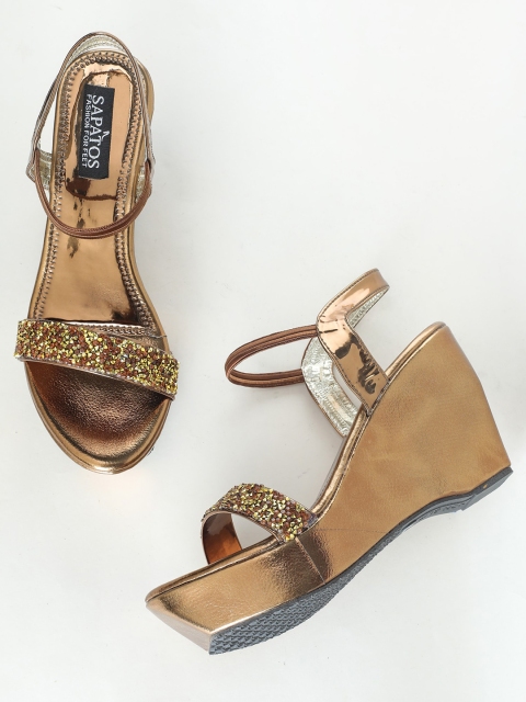 

SAPATOS Women Copper-Toned Embellished Wedge Sandals