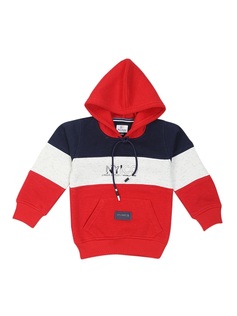 

Noddy Boys Red & Navy Blue Colourblocked Hooded Sweatshirt