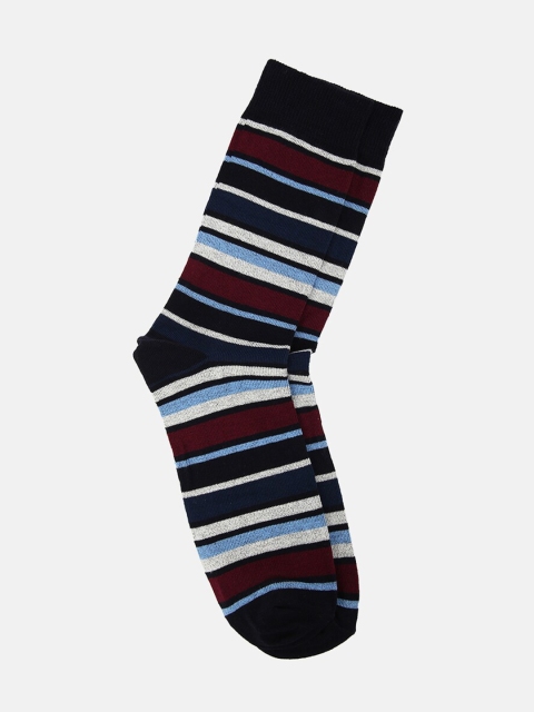 

LINDBERGH Men Black & Maroon Striped Calf-Length Socks, Navy blue