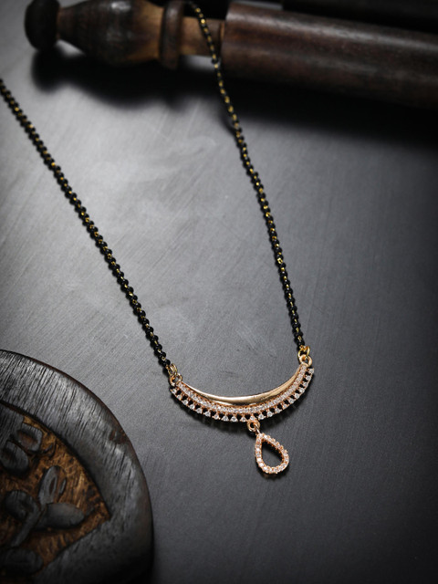 

Priyaasi Rose Gold-Plated White AD Studded & Beaded Mangalsutra