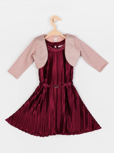

Peppermint Girls Maroon & Pink Belted Satin Dress
